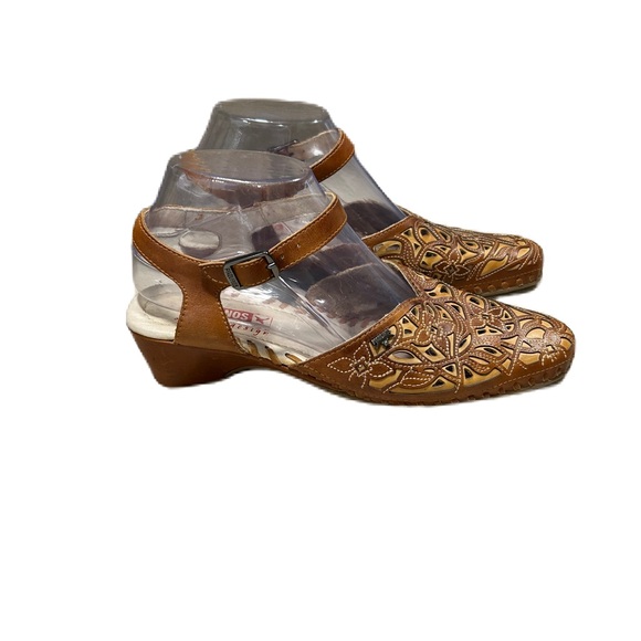 Pikolinos Shoes Womens Size 38 Mary Jane Low Heel Cutout Floral Strap Leather - Picture 2 of 6